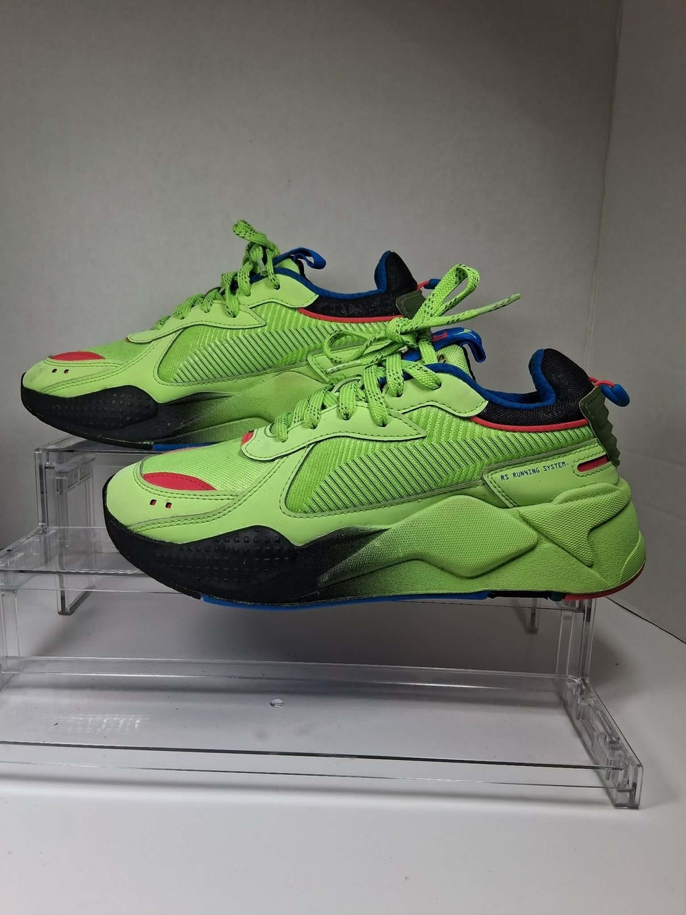 PUMA RS Running System Low Top Sneakers Green/Blue/Black Lace-Up Kids 5.5